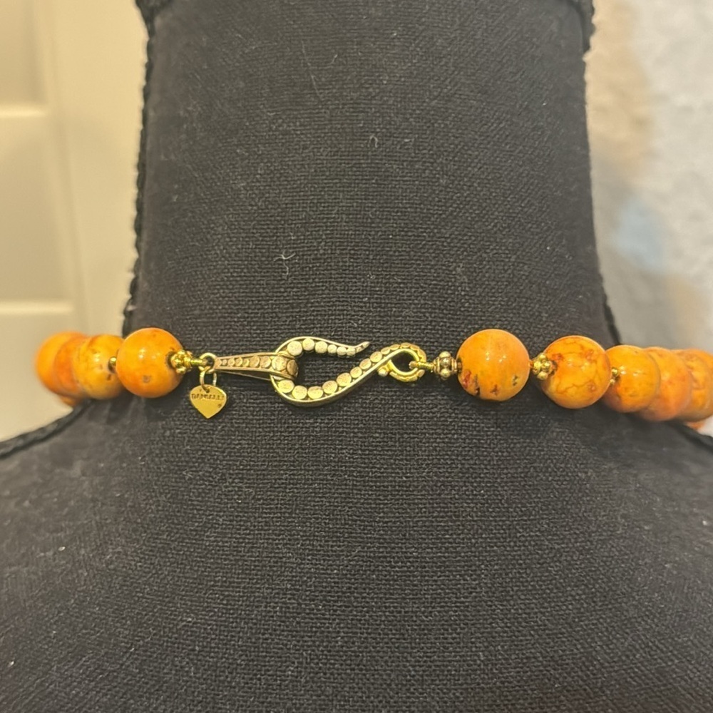 Butternut Amber Beaded Signed Damalli fine jewelry necklace Brass Gorgeous - Picture 8 of 9